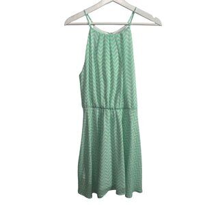 Takara Dress Womens Sundress Mini Preppy Old Money Sleeveless Green Chevron Sz M